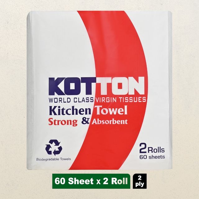Kotton Kitchen Towel 2 Ply - 100% Virgin Pulp/Paper, 60 pulls