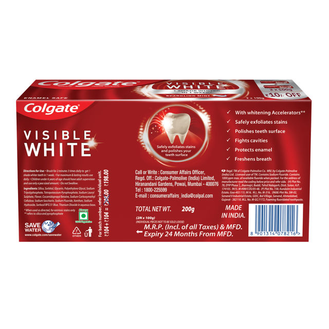 Colgate Visible White Toothpaste Teeth Whitening Starts in 1 week Safe on Enamel, Stain Removal