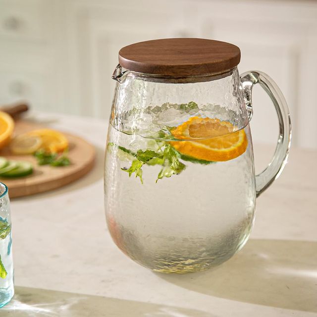 Ellementry Dewy Glass Jug With Wooden Lid
