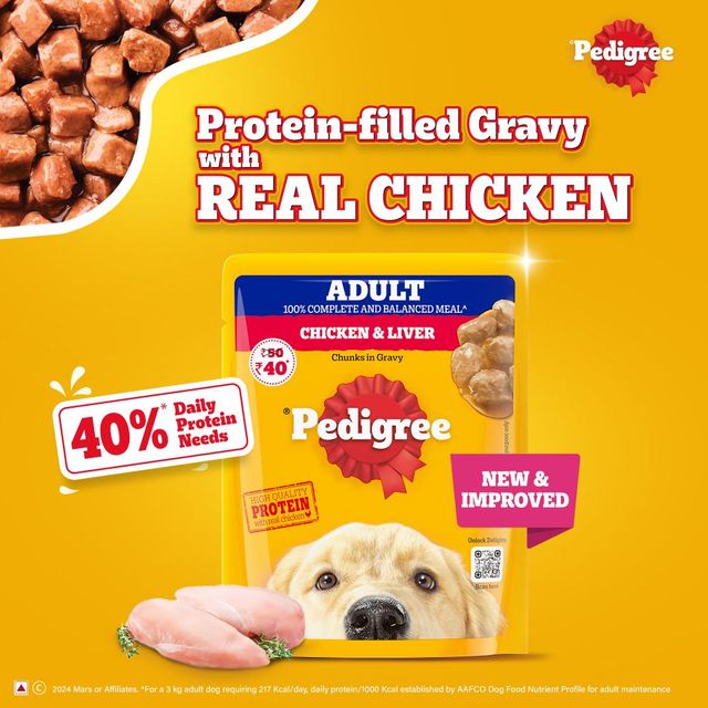 Pedigree Adult Chicken & Liver Chunks In Gravy Wet Dog Food, 70g, Pack of 3