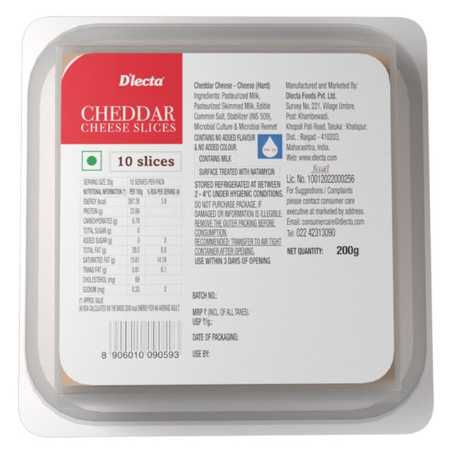 D'lecta 100% Cheddar Cheese Slices