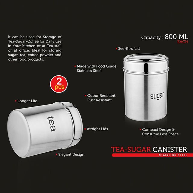 Vinayak Tea-Sugar Stainless Steel Canister Set (800 Ml, 2 Pieces)