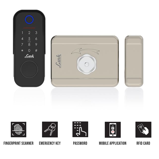 Link Smart Flexi Digital Biometric Rim Lock for Main Door | Mobile app with Wi-Fi | Black