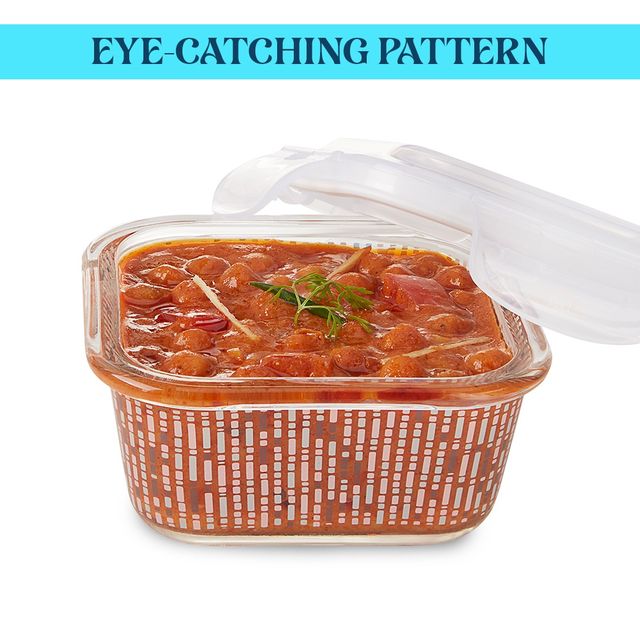 Larah Glassware Vogue Borosilicate Glass Lunchbox, 2pc Square Container | 320ml | Microwave Safe