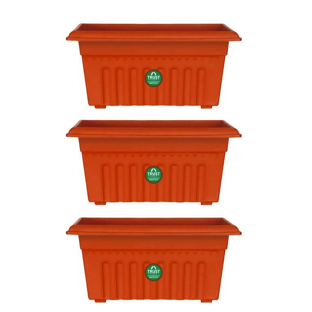 TrustBasket 10 Inch Rectangular Planter | UV Treated Plastic Pots - Terracotta