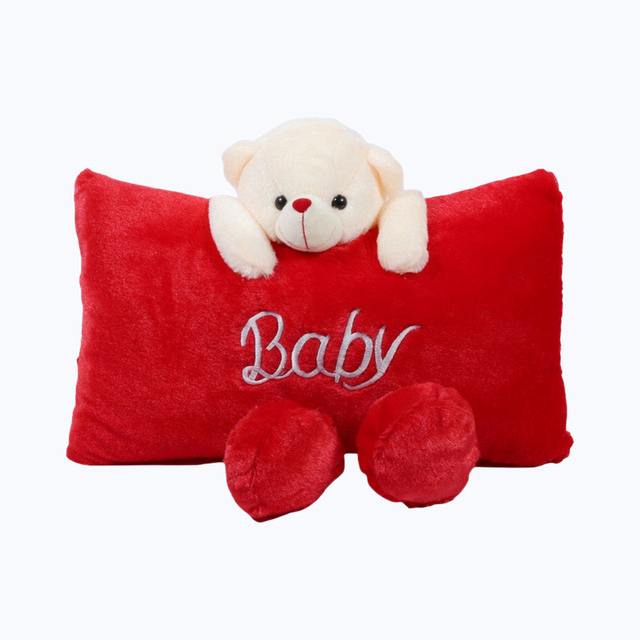 Babique Cute Teddy Bear Baby Pillow For Kids | Red | 0 - 2 years