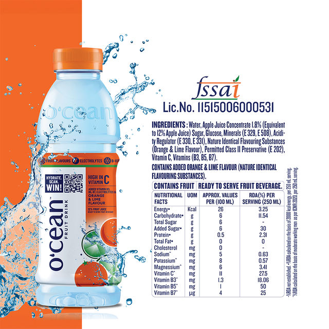 O'cean Beverages Orange and Lime Flavoured Water