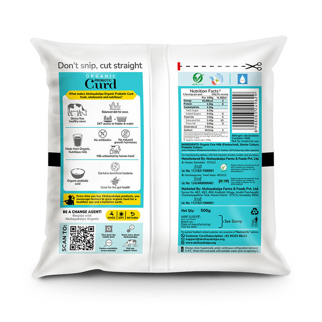 Akshayakalpa Organic Probiotic Curd Pouch(500gms) & Akshayakalpa - Organic Probiotic Buttermilk Spiced(200ml) Combo