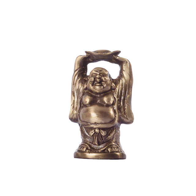 eCraftIndia Exquisite Brass Laughing Buddha Statue Holding Gold Ingot