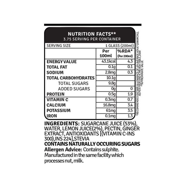 Raw Pressery Refreshers Sugarcane Fruit Juice