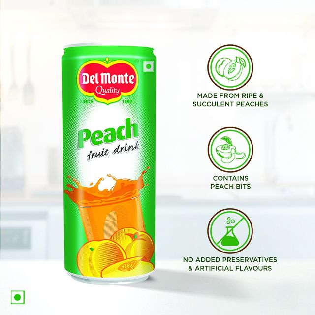 Del Monte Peach Fruit Drink with Real Peach Bits Sweet, Juicy & Perfect for Cocktails & Mocktails
