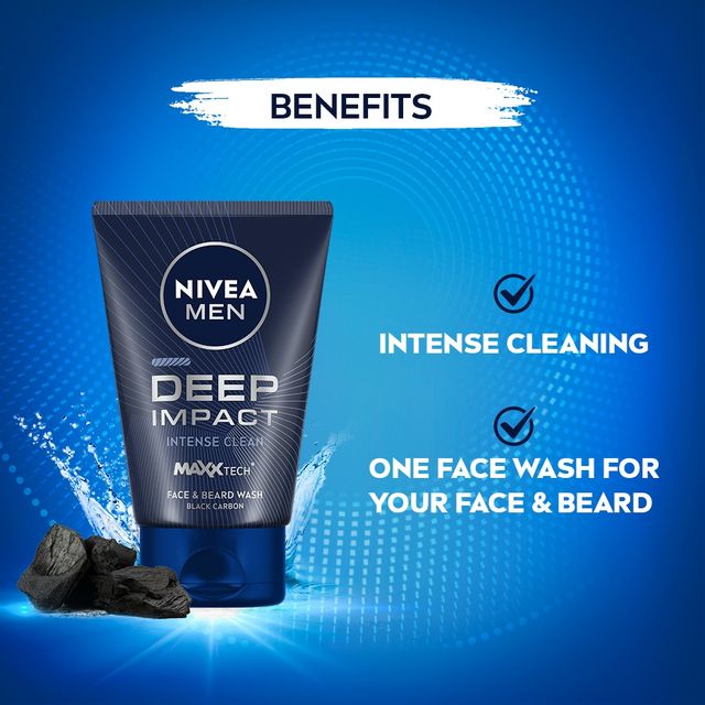 Nivea Men Face Wash Deep Impact Intense Clean For Beard & Face With Black Carbon 100 g Combo