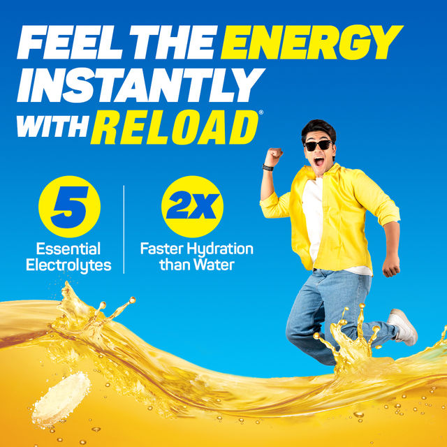 Fast&Up Reload Energy Drink Electrolyte Low Sugar - Mango Flavour 20 Effervescent Tablets