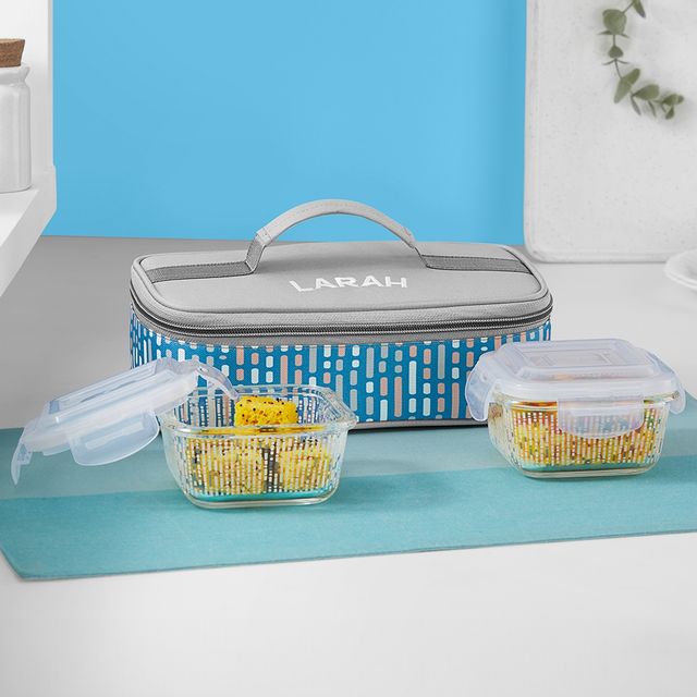 Larah Glassware Vogue Borosilicate Glass Lunchbox, 2pc Square Container | 320ml | Microwave Safe