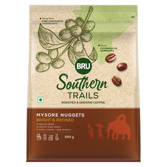 Bru Southern Trails R&G Bag Mysore Nuggets Medium Roast Ground Coffee