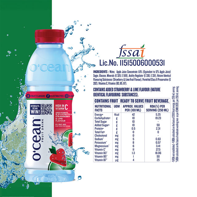 O'cean Beverages Strawberry and lime Water