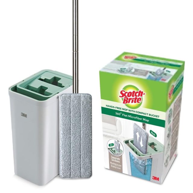 Scotch-Brite Handsfree Mop with Bucket - Premium Compact Bucket Mop with 1 Additional Refill
