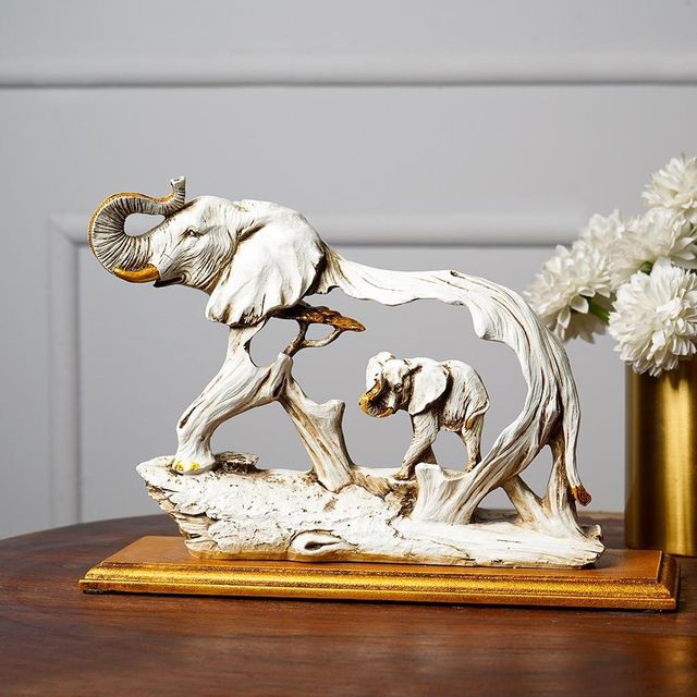 The Artment Feng Shui Golden Elephant Showpiece with Wooden Base For Home Decor
