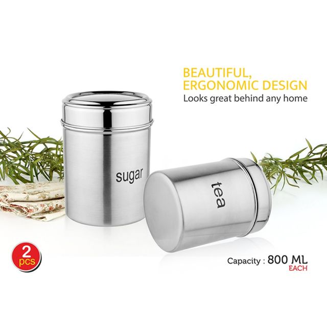 Vinayak Tea-Sugar Stainless Steel Canister Set (800 Ml, 2 Pieces)