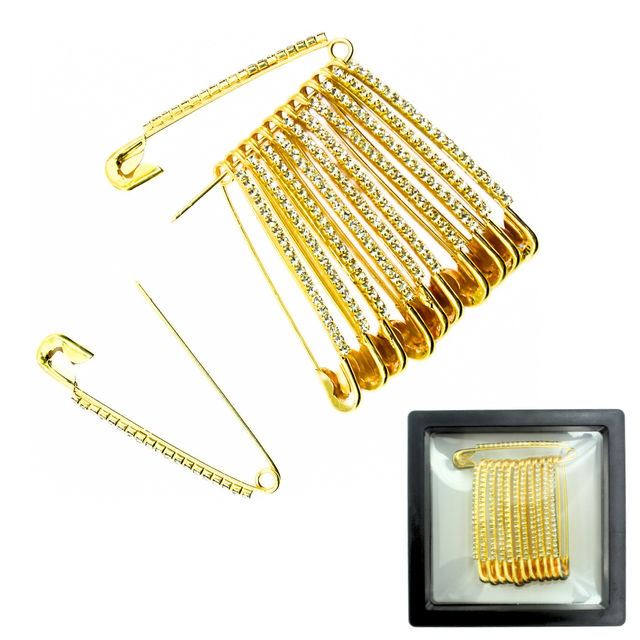 Golden Diamond Studded Saree Safety Pin - Golden