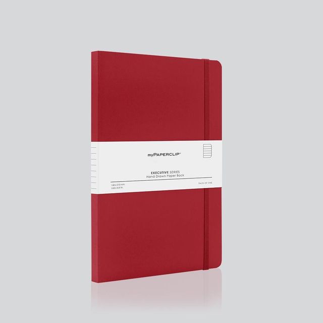 myPAPERCLIP Executive Series A5 Notebook | Soft Cover | Red | 240 Ruled Pages | Flat-lay Design