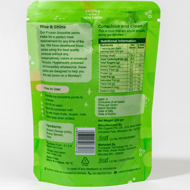 Pluckk Healthy & Lactose free Green Smoothie | Serves 1