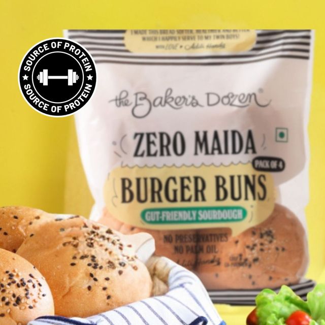 The Baker'S Dozen 100% Whole Wheat Bread - No Palm Oil No Preservative (450g) & The Baker'S Dozen Zero Maida Burger Buns No Palm Oil No Preservative 100% Wholehwheat (4pc) Combo