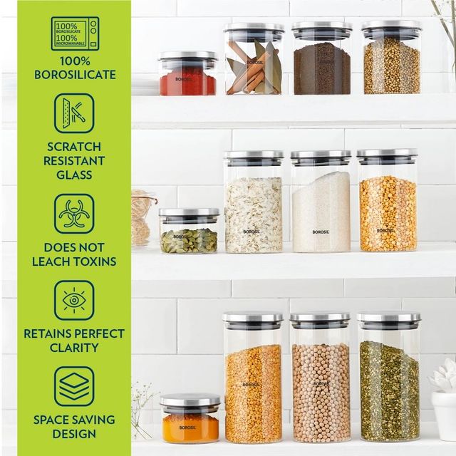 Borosil Classic Jar With Airtight Lid (600 ml) | Borosilicate Glass