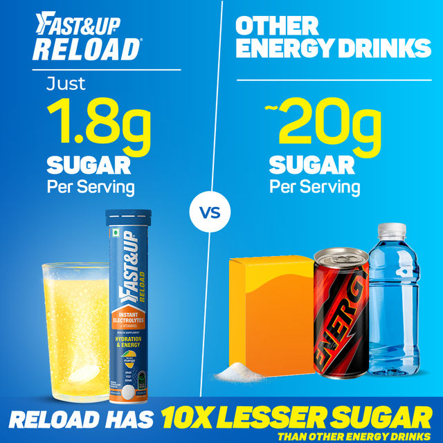 Fast&Up Reload Energy Drink Electrolyte Low Sugar - Mango Flavour 20 Effervescent Tablets