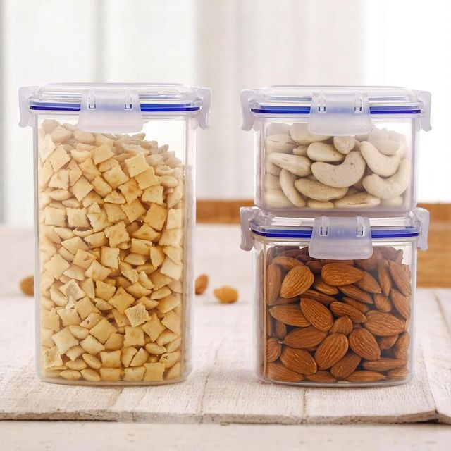Clazkit Lock & Store Plastic Storage Jar and Container Set of 3 |Transparent