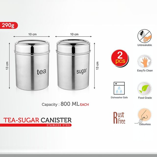 Vinayak Tea-Sugar Stainless Steel Canister Set (800 Ml, 2 Pieces)