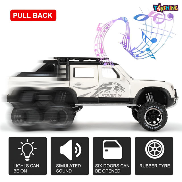 Toyshine 1:28 Die Cast D-Rover Vehicle with Music, Lights & Pull Back for Kids 3+ (Black)