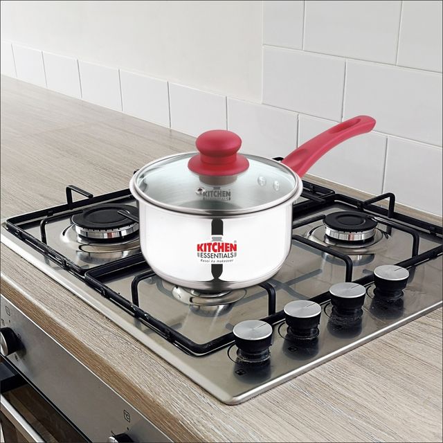 Kitchen Essentials Perpetua-Impact Forged Bottom Sauce Pan 16 with Glass lid, Soft Touch handles