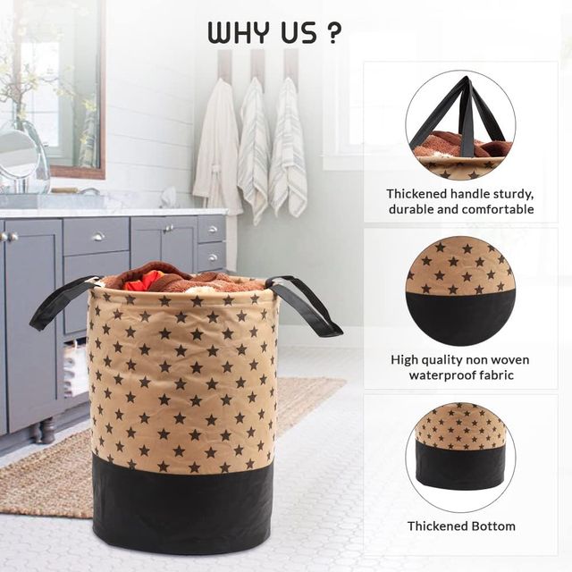 Perpetual 45L Waterproof Laundry Basket | Foldable Storage Bag with Handle (BrownStar)