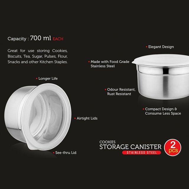 Vinayak Storage Stainless Steel Canister Set (700 Ml, 2 Pieces)
