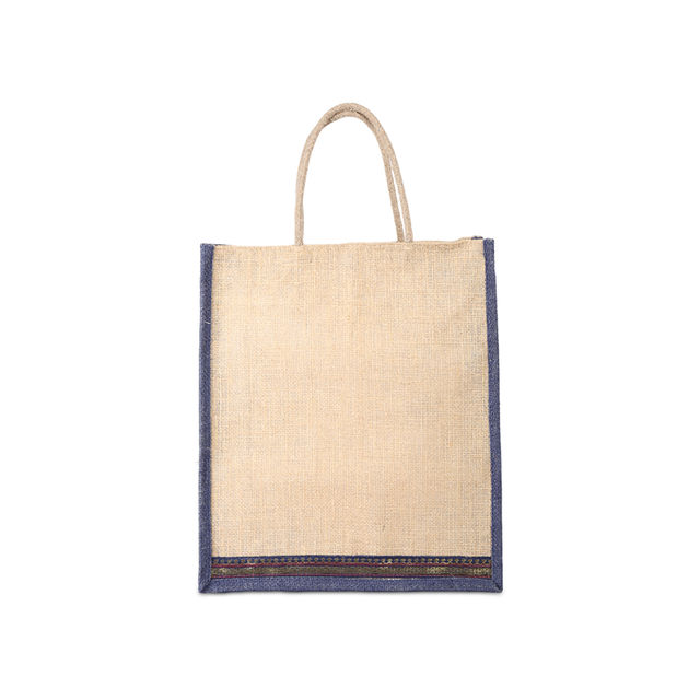 Navum Unisex Solid Jute 2 L Double Strap Jute Bag | Beige and Blue - XL
