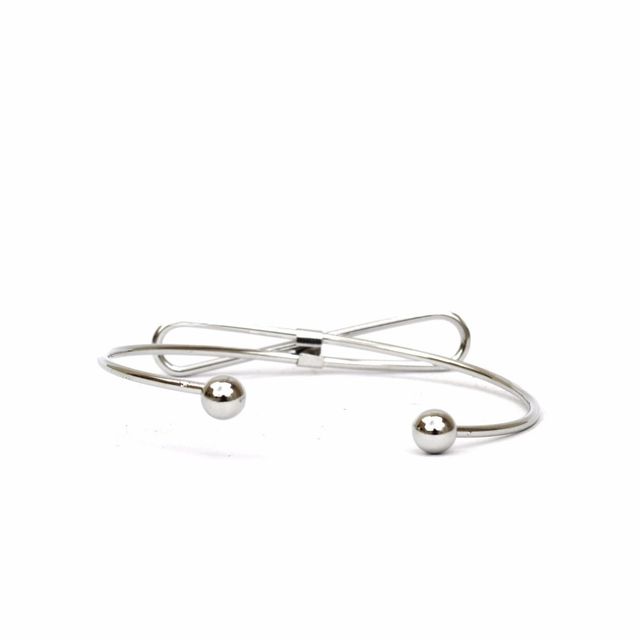 Joker & Witch Elegant Bow Open Cuff Silver Bracelet
