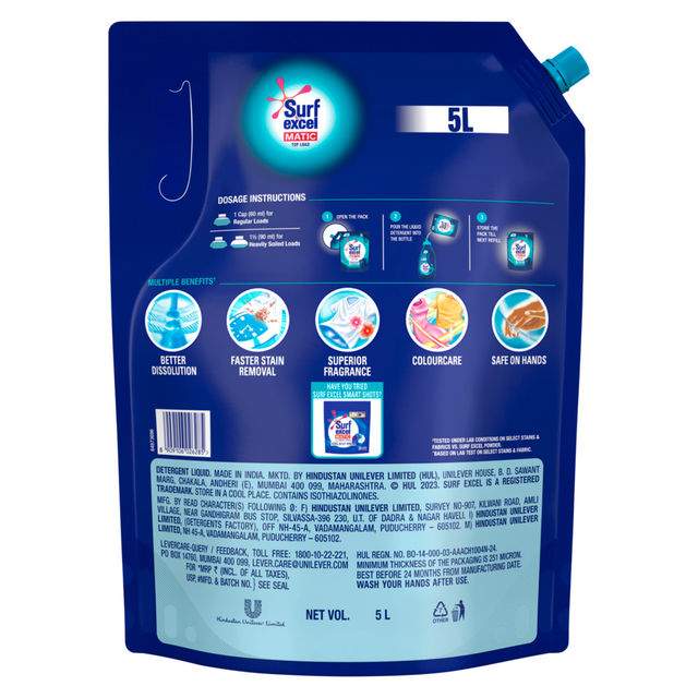 Surf Excel Matic Top Load Detergent Liquid | Pouch