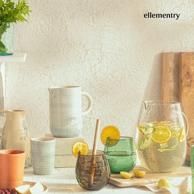 Ellementry Dewy Glass Jug With Wooden Lid
