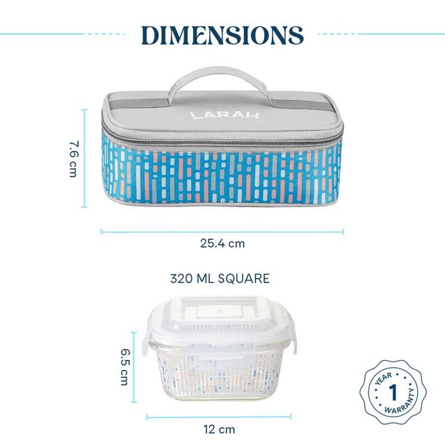 Larah Glassware Vogue Borosilicate Glass Lunchbox, 2pc Square Container | 320ml | Microwave Safe