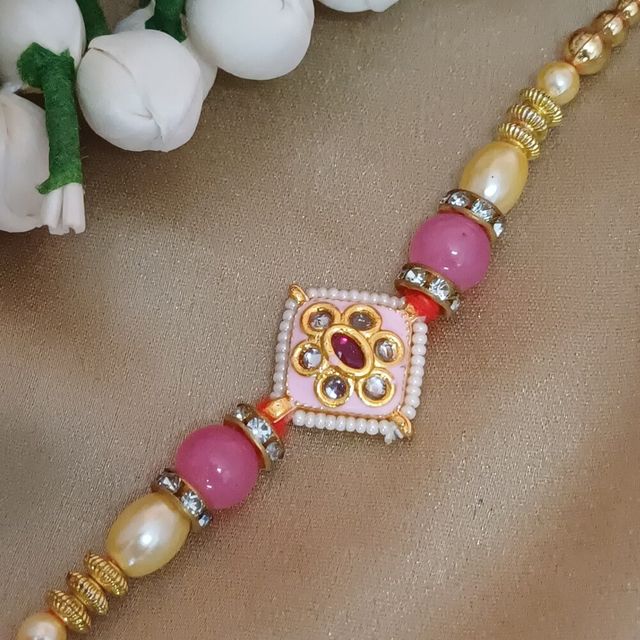 Gullak Rajasthani Minakari Kundan Pendant Rakhi - Traditional Craft