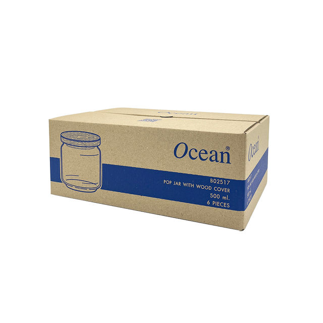 Ocean Pop Glass Jar Set with Wooden Lid (500 ml, 6Pcs)