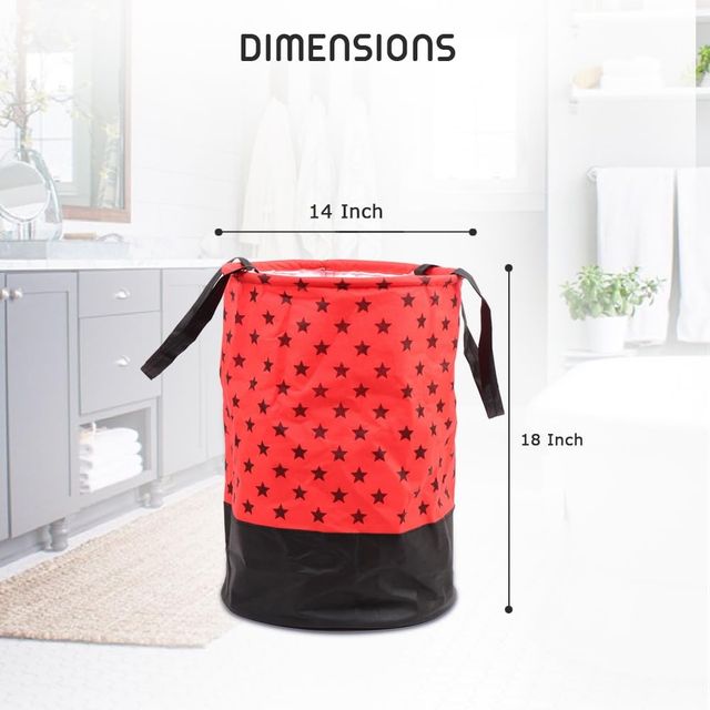 Perpetual Waterproof Laundry Cloth Basket, 2 Pcs, 45L, Foldable with Handle (Red)
