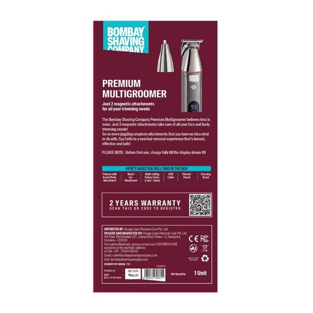 Bombay Shaving Company Body Trimmer For Men | Beard, Body, Nose & Ears Attachments | Multi Length Setting Combs | IPX6 Waterproof | Premium multi groomer