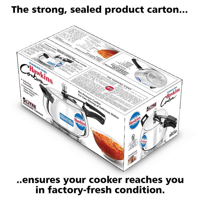 Hawkins 5 Litre Contura Pressure Cooker Stainless Steel Inner Lid Cooker Induction Cooker - Silver