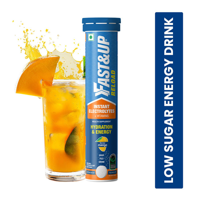 Fast&Up Reload Energy Drink Electrolyte Low Sugar - Mango Flavour 20 Effervescent Tablets