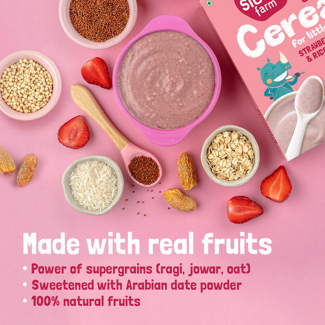 Slurrp Farm Ragi Rice Strawberry Instant Healthy Cereal | Mildly Sweetened With Date Powder