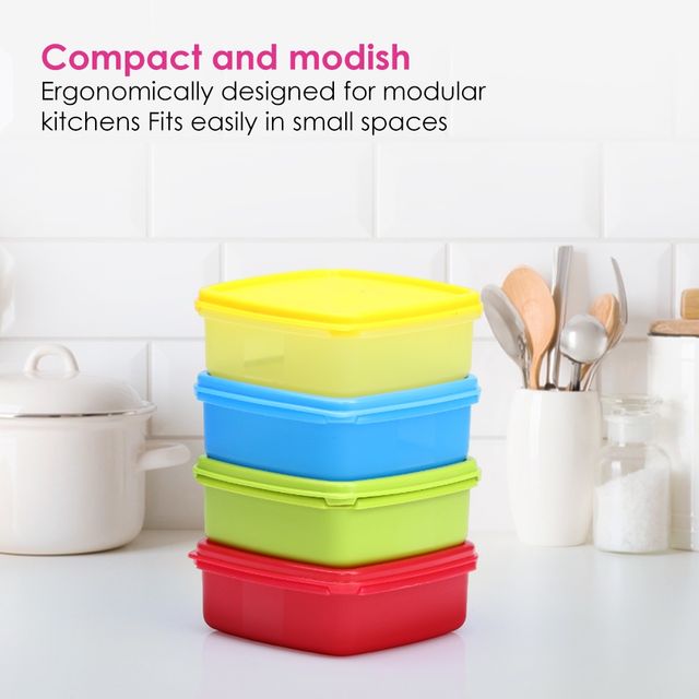 Varmora V Fresh Plastic Utility Storage Container | 400 ml Airtight | Set Of 4 - Assorted