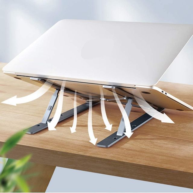 Striff Laptop Tabletop Stand, Fold-Up, Adjustable, Ventilated, Portable Holder For Desk (Silver)