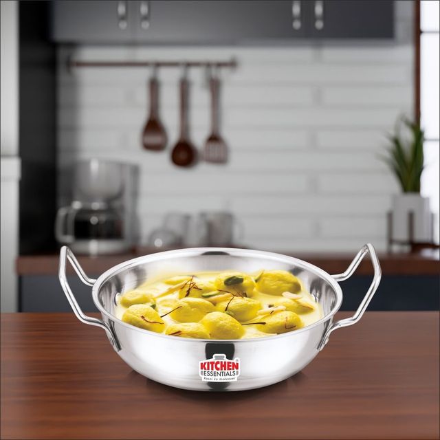 Kitchen Essentials Flat Bottom Kadai 12, Diameter 22.5 Cm Capacity, 2000 ml